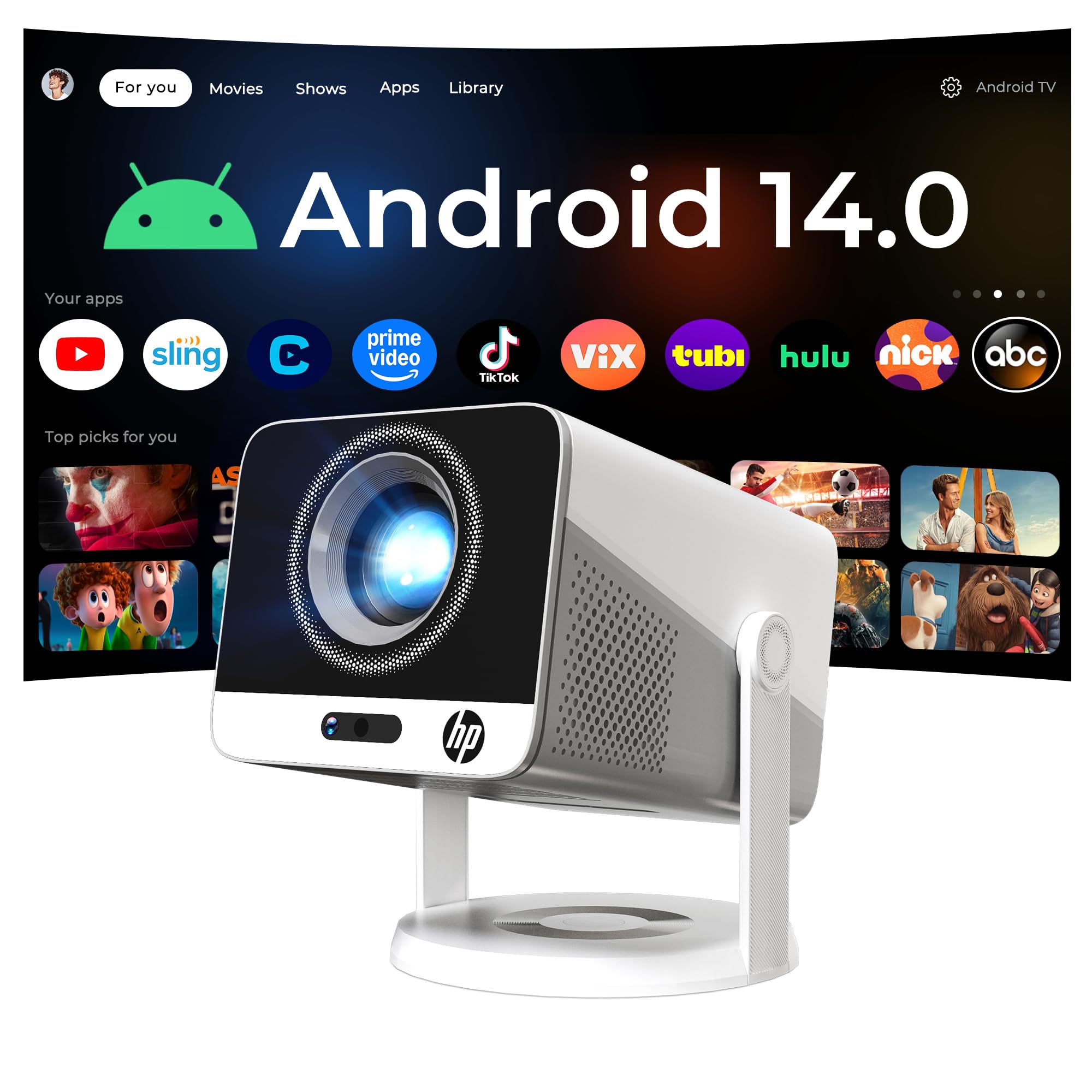 HP Projector with Apps, FHD 4K Supported, USB-C Power Bank Compatible MC425