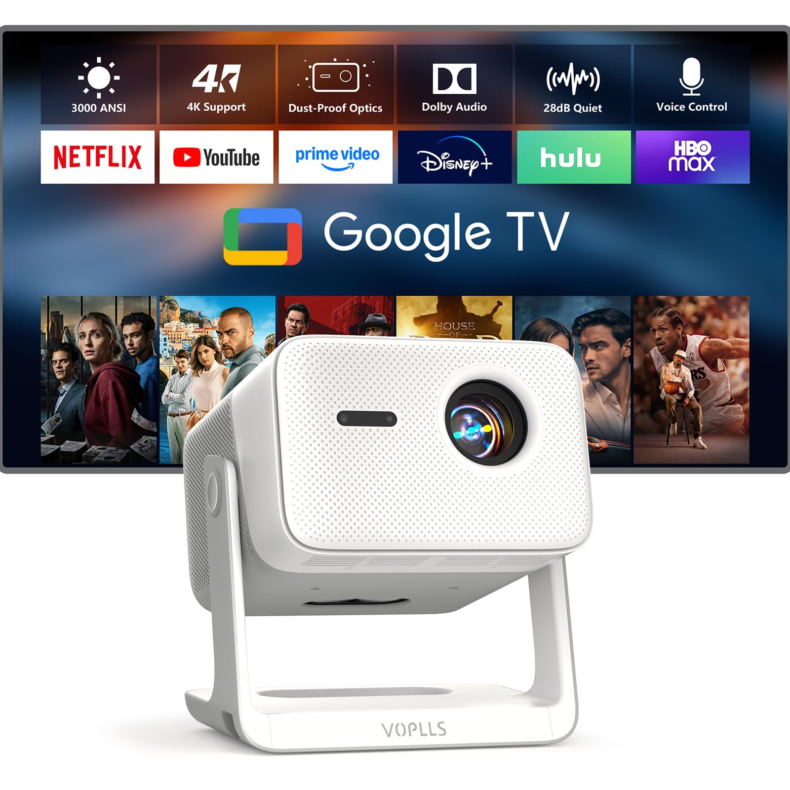 【Google TV & High Brightness】4K Outdoor Projector with WiFi and Bluetooth